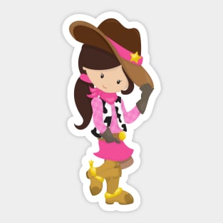 Cowgirl, Sheriff, Western, Country, Brown Hair Sticker